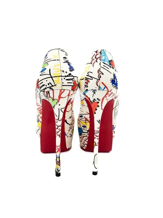 Christian Louboutin Fetish Peep 150 Graffiti Patent Leather Platform Pumps EU 38 - Picture 6 of 9